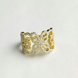 Gold CZ Filigree Band Ring Butterfly Design Sterling Silver size 7 🆕